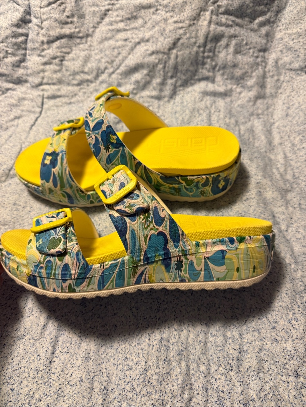 Dansko Women’s Yellow Floral Double-Buckle Slide Sandals - Picture 2 of 8